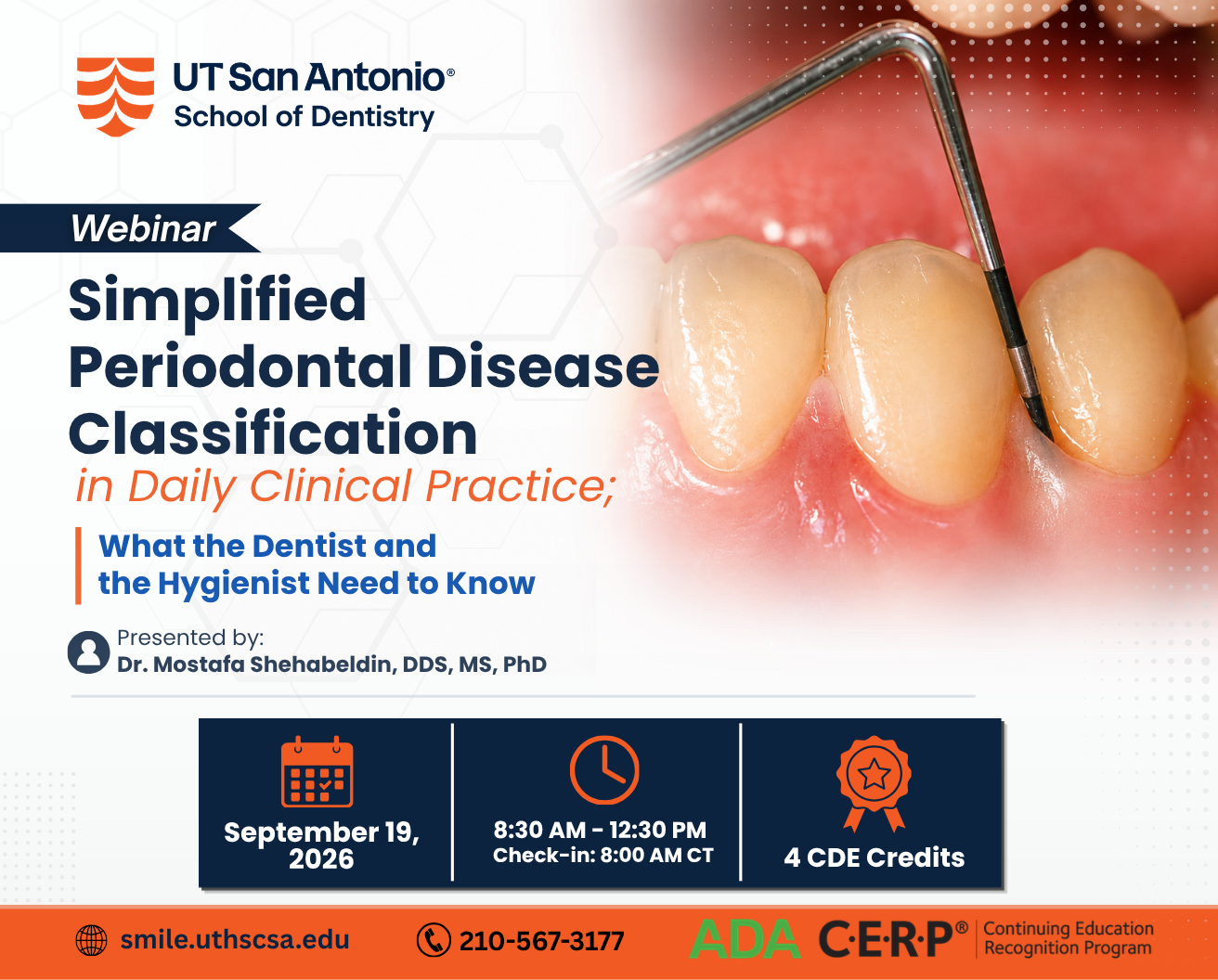 Promotional image of Dr. Shehabeldin's course: Simplified Periodontal Disease Classification in Daily Clinical Practice What the Dentist and the Hygienist Need to Know